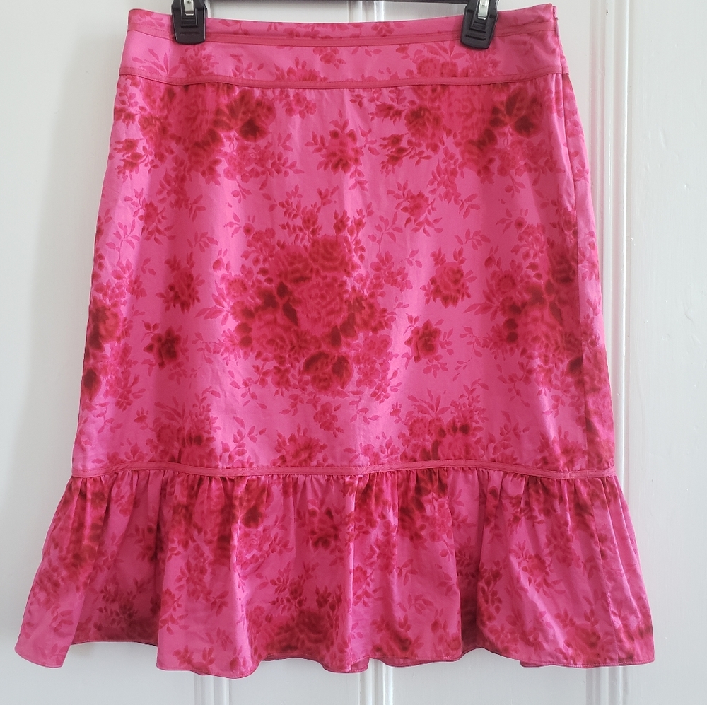 Ann Taylor Pink Skirt Knee Length Floral Fuchsia Sz 8